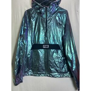 Victoria's Secret Pink Iridescent Black Metallic Jacket Anorak M/L